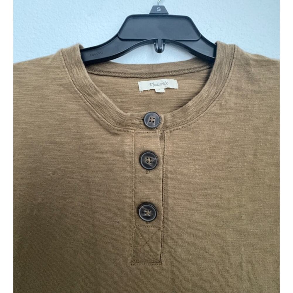 Womens Madewell Brown Raw Edge Henley Tee Size Medium - Picture 4 of 5
